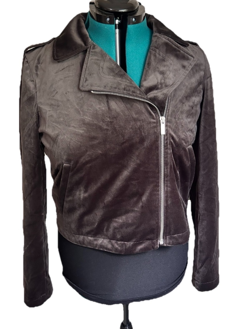 Lauren Conrad LC Brown Velvet Moto Jacket Medium